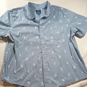 George Light Blue Palm Tree Casual Shirt Tropical Button Down